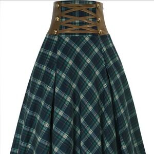 Renaissance Elegant Green Plaid A-Line Skirt